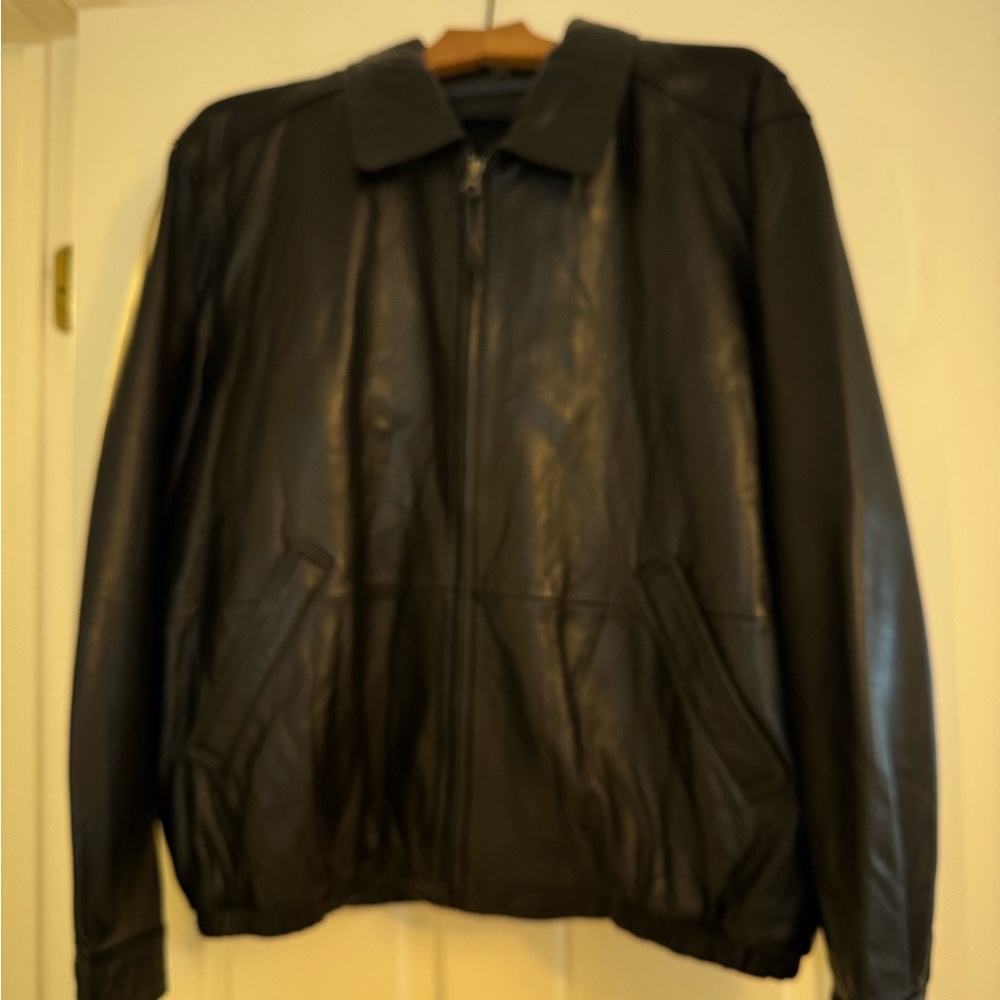 Classic Black Leather Bomber Jacket